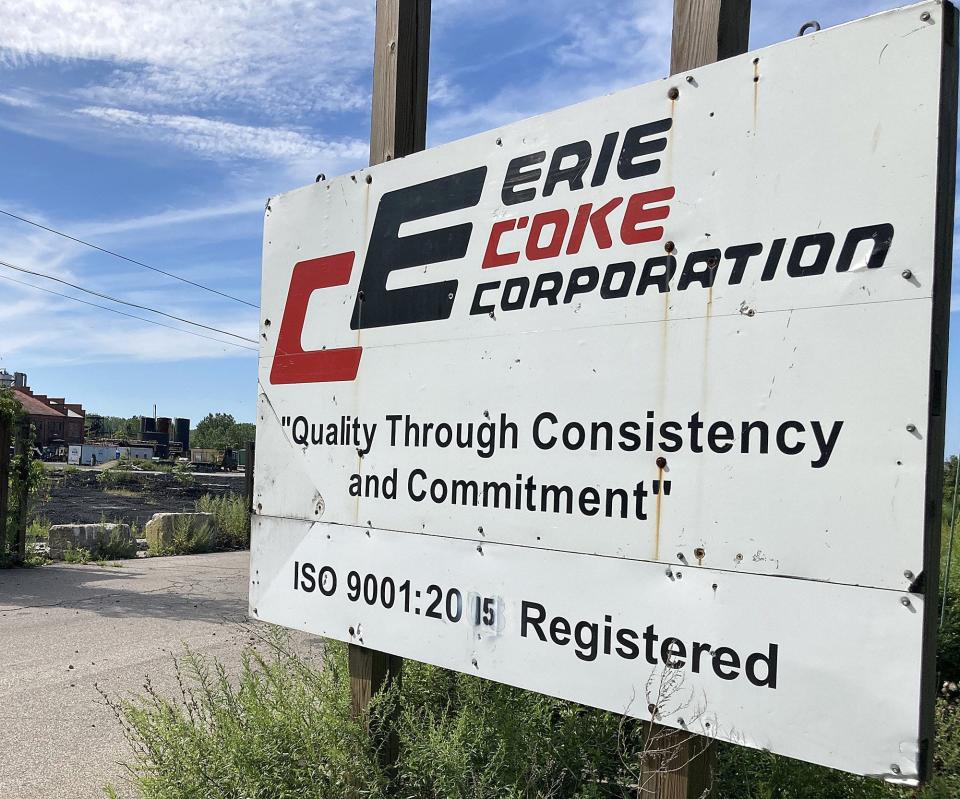 A sign outside the Erie Coke plant is shown in this 2019 file photo.
