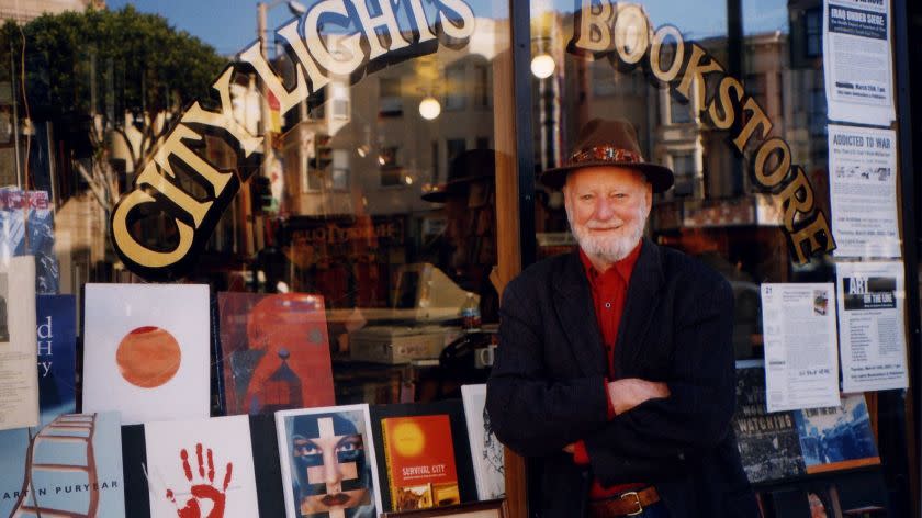 Lawrence Ferlinghetti outside of City Lights Bookstore in 2013.