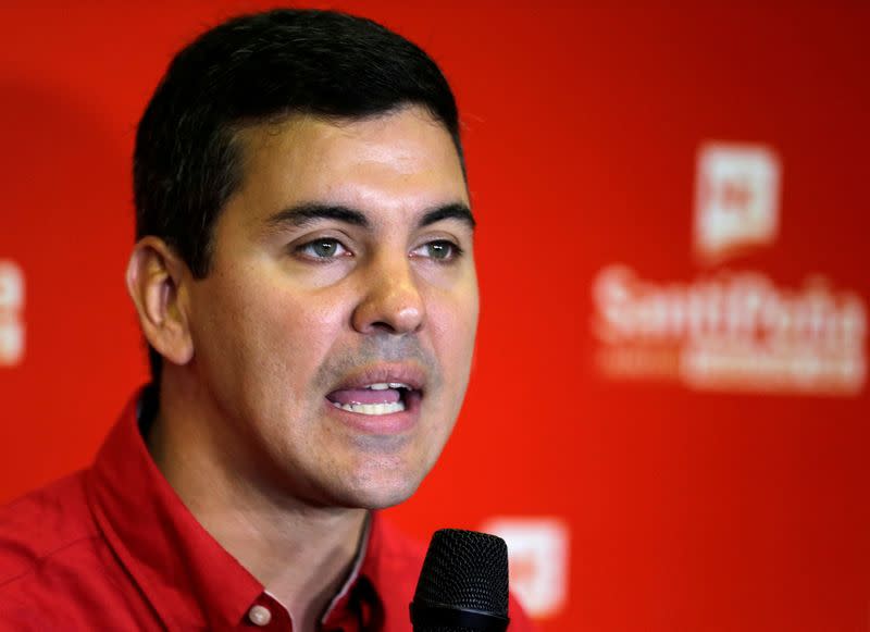 FILE PHOTO: Paraguay's Presidential pre-candidate Santiago Pena speaks during a press conference in Asuncion