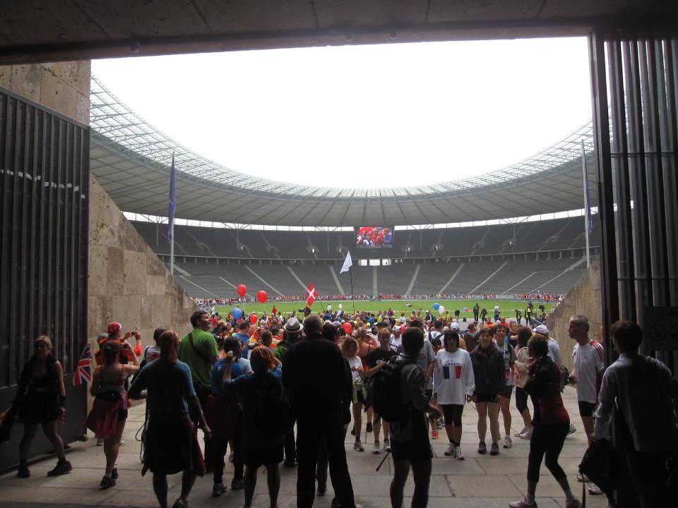 This Sept. 25, 2010 photo shows people in the tunnel used by runners to finish the marathon during the 1936 Berlin Games as they take part in a fun run the day before the Berlin Marathon in Berlin, Germany. Germany hosted two notorious games: The 1936 Berlin Olympics, which Adolf Hitler tried to turn into a showcase of Aryan supremacy, and the 1972 Munich Olympics, married by a hostage crisis that left 11 Israelis dead. A tour takes you to the stands overlooking the track area where U.S. gold medalist Jesse Owens and other athletes competed. (AP Photo/Anick Jesdanun)