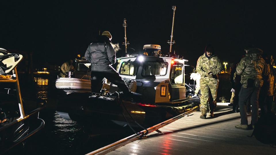 Sailors assigned to Explosive Ordnance Disposal Group 2 load a rigid hull inflatable boat in preparation to recover a high-altitude surveillance balloon off the coast of Myrtle Beach, South Carolina, Feb. 5, 2023. EODGRU 2 is a critical part of the Navy Expeditionary Combat Force that clears explosive hazards to provide access to denied areas; secures the undersea domain for freedom of movement; builds and fosters relationships with trusted partners, and protects the homeland. At the direction of the President of the United States and with the full support of the Government of Canada, U.S. fighter aircraft under U.S. Northern Command authority engaged and brought down a high altitude surveillance balloon within sovereign U.S. airspace and over U.S. territorial waters Feb. 4, 2023.  Active duty, Reserve, National Guard, and civilian personnel planned and executed the operation, and partners from the U.S. Coast Guard, Federal Aviation Administration, and Federal Bureau of Investigation ensured public safety throughout the operation and recovery efforts.