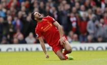 Britain Soccer Football - Liverpool v Everton - Premier League - Anfield - 1/4/17 Liverpool's Emre Can after being fouled by Everton's Ashley Williams (not pictured) Action Images via Reuters / Carl Recine Livepic