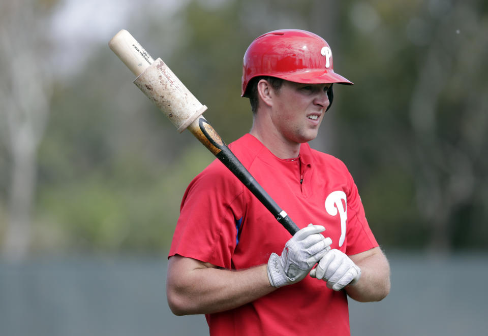 The Rhys Hoskins story played out last summer at the bottom of the NL East. (AP)