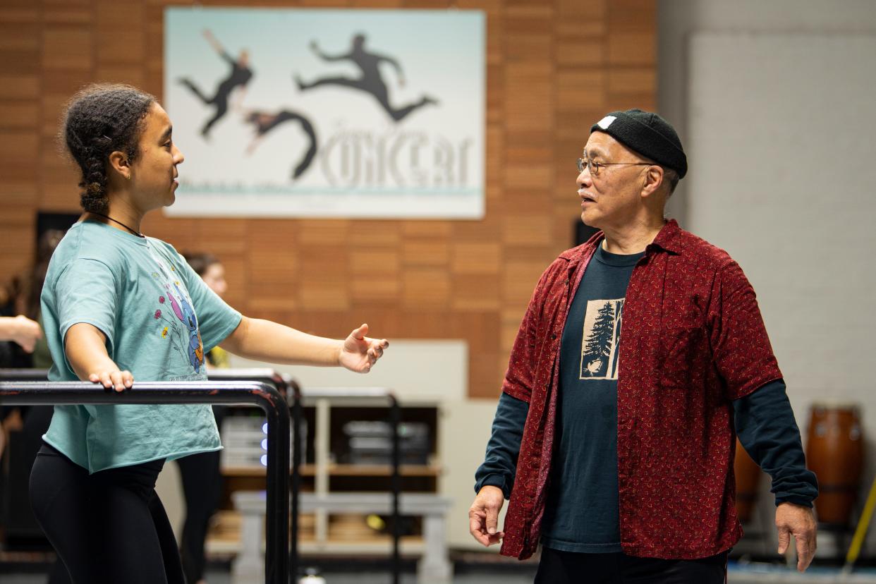 Les Watanabe watches a student practice at Western Oregon University in Monmouth.