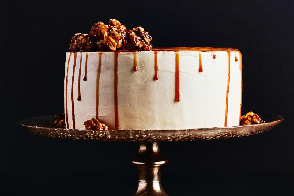 Caramel Apple Drip Cake with Candied Walnuts