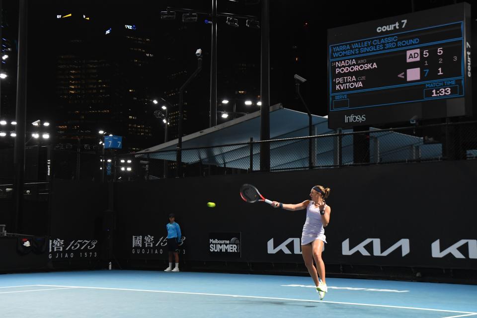 Argentina's Nadia Podoroska hits a return.