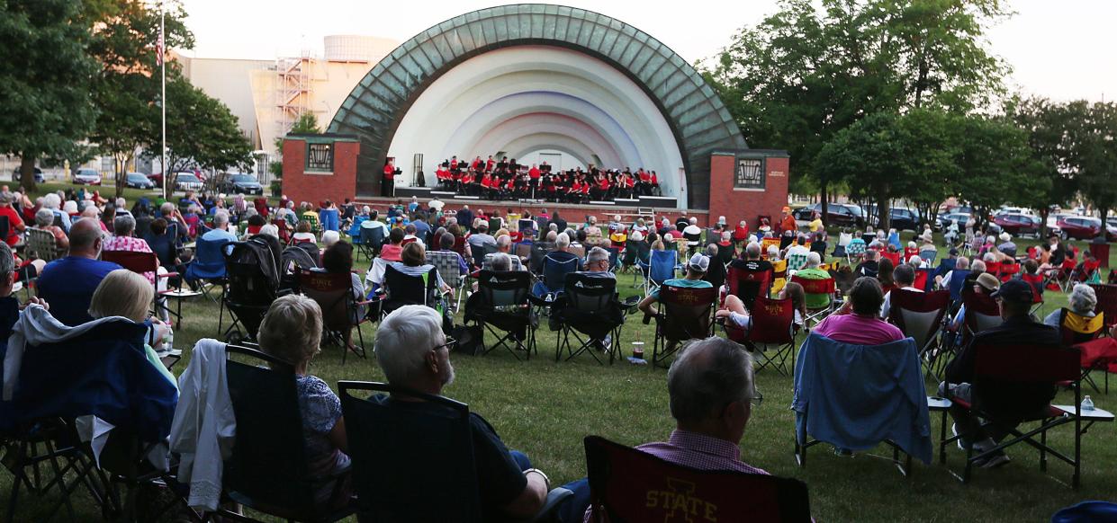 Ames Municipal Band performs under the direction of Michael Golemo in the summer weekly concert at Bandshell Park on Thursday, June 29, 2023, in Ames, Iowa.