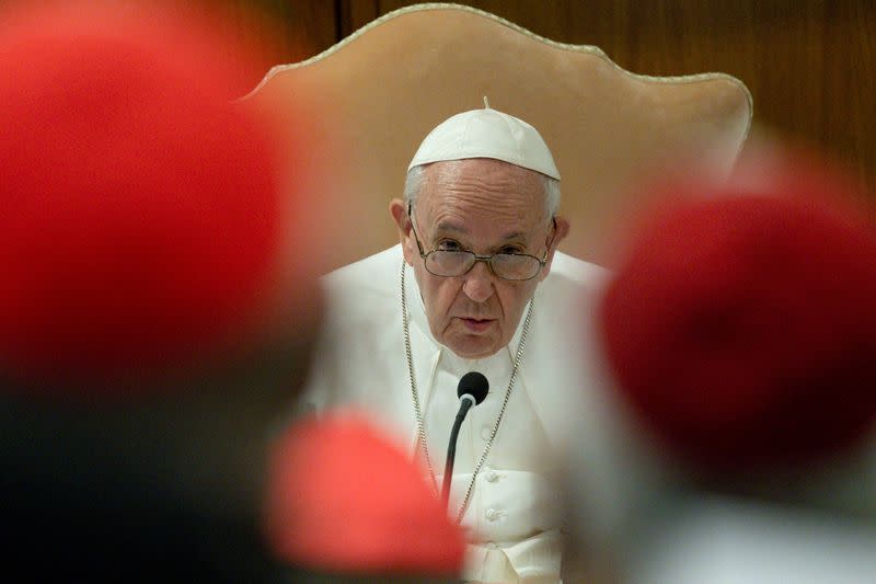 FILE PHOTO: Pope Francis meets cardinals at the Vatican