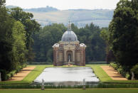 A general view of the long water running down to the Archer Pavillion at Wrest Park.