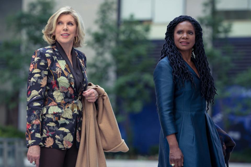 Christine Baranski as Diane Lockhart and Audra McDonald as Liz Reddick in The Good Fight