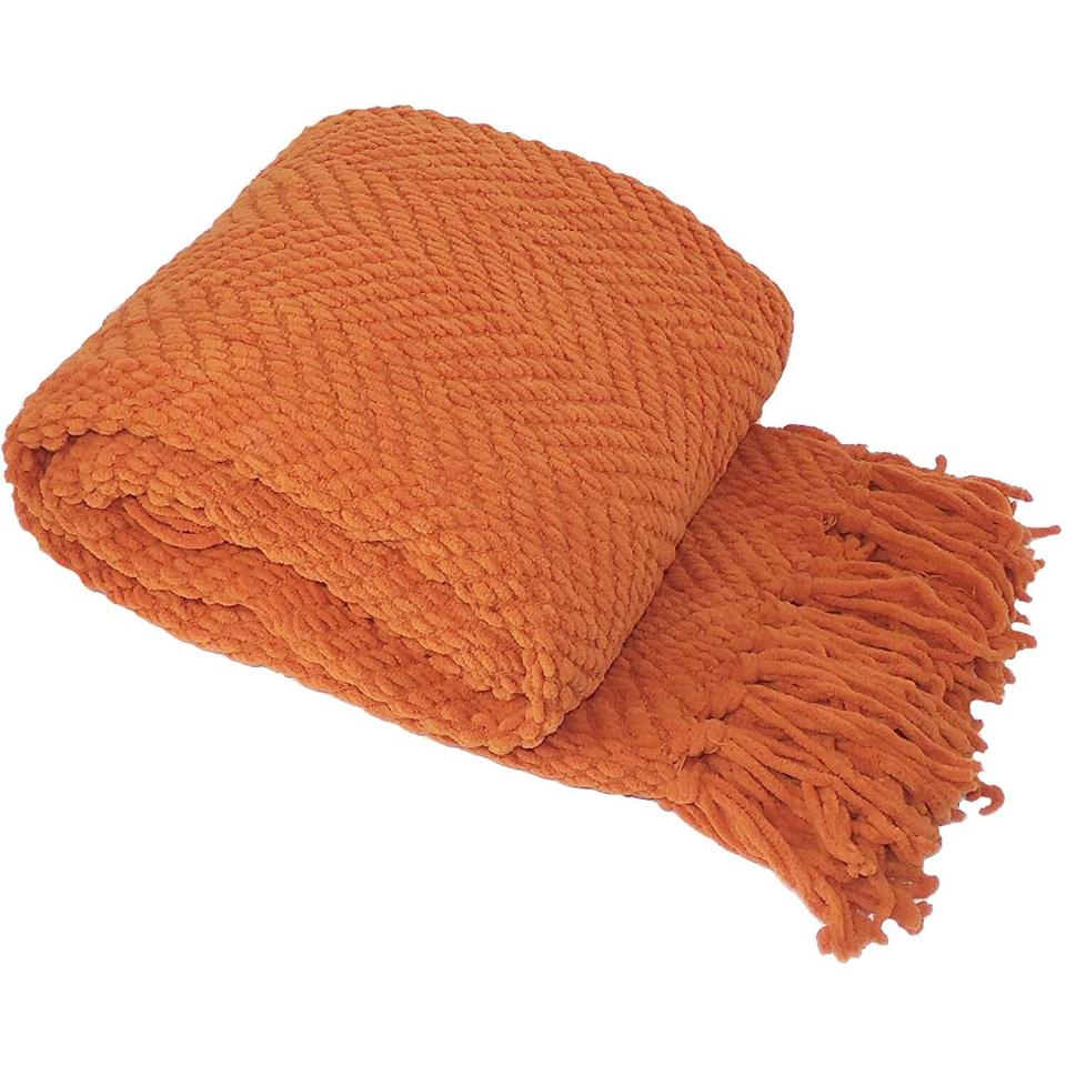 Home Soft Things Orange Throw Blanket Knitted Tweed Throw