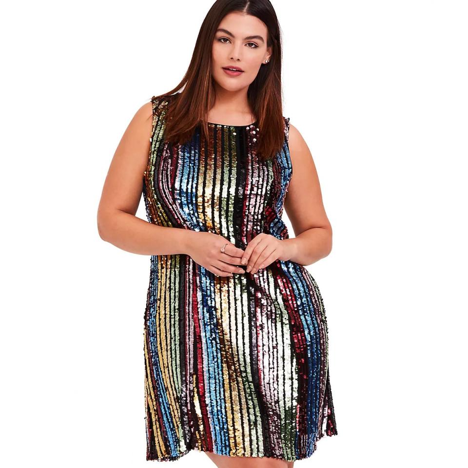 Torrid Rainbow Stripe Sequined Trapeze Dress