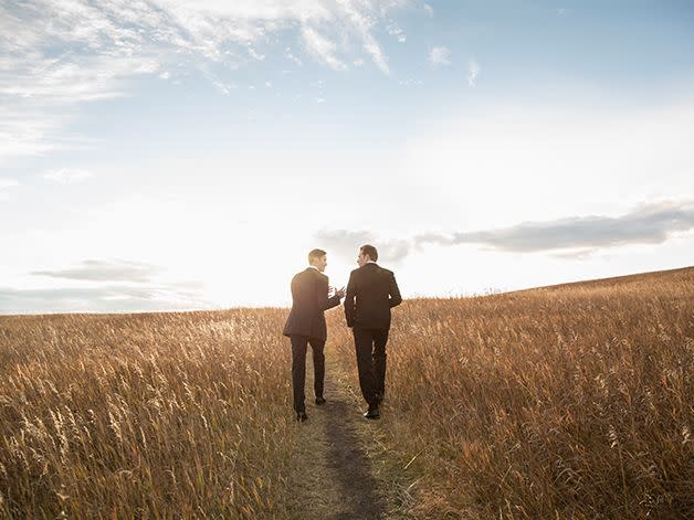 People in nature, Photograph, Sky, Grassland, Prairie, Cloud, Grass, Grass family, Friendship, Standing, 