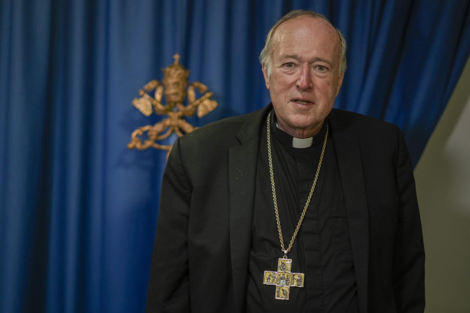 Newly named cardinal Robert Walter McElroy, poses for a photo, during a press conference at the Vatican, Saturday, Aug. 27, 2022. Pope Francis will formally expand the ranks of churchmen now eligible to vote for his successor in case he dies or resigns. Of the 20 churchmen being raised to cardinal’s rank on Saturday in the ceremony known as a consistory in St. Peter’s Basilica, 16 are younger than 80 and thus, according to church law, could participate in a conclave – a ritual-shrouded, locked-door assembly of cardinals who cast paper ballots to elect a new pontiff. (AP Photo/Andrew Medichini)