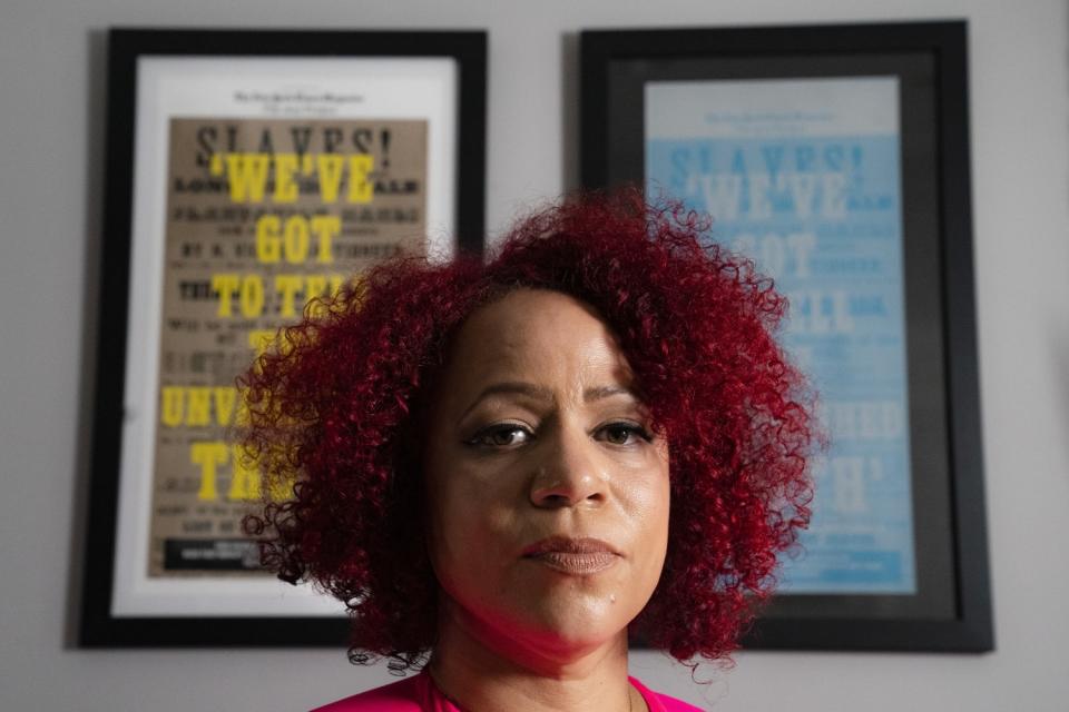 Nikole Hannah-Jones stands for a portrait at her home in the Brooklyn borough of New York