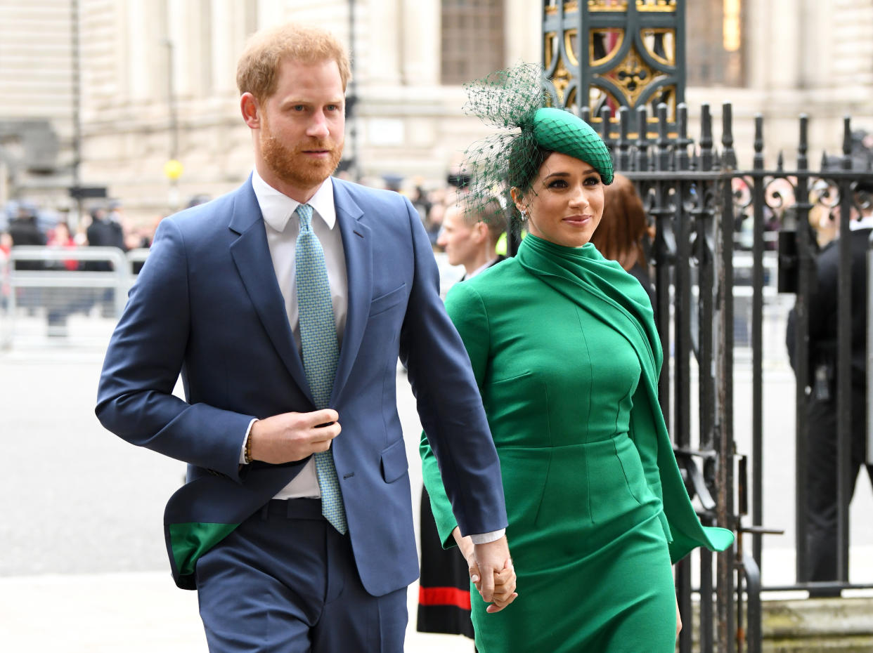 Prince Harry, Duke of Sussex and Meghan, Duchess of Sussex attend the Commonwealth Day Service 2020 at Westminster Abbey on March 09, 2020 in London, England