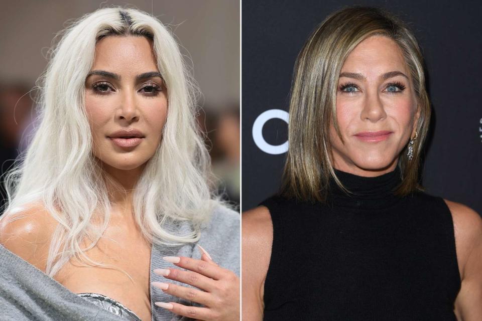 <p>Dimitrios Kambouris/Getty; Steve Granitz/FilmMagic</p> Kim Kardashian and Jennifer Aniston