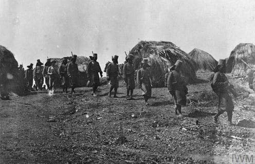 <span class="caption">The Tanganyika expeditionary force in Belgian Congo (now Democratic Republic of Congo) during East African campaign of the first world war. </span> <span class="attribution"><a class="link " href="https://www.iwm.org.uk/collections/item/object/205346652" rel="nofollow noopener" target="_blank" data-ylk="slk:Imperial War Museum.;elm:context_link;itc:0;sec:content-canvas">Imperial War Museum.</a>, <a class="link " href="http://creativecommons.org/licenses/by-nc/4.0/" rel="nofollow noopener" target="_blank" data-ylk="slk:CC BY-NC;elm:context_link;itc:0;sec:content-canvas">CC BY-NC</a></span>