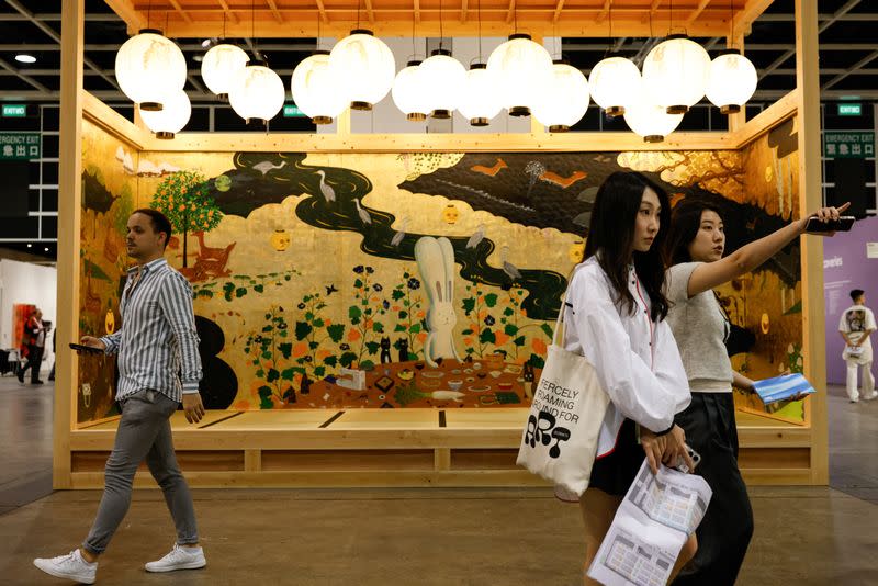 An installation titled "Ukiyo-e" by Atsushi Kaga is displayed at Art Basel in Hong Kong