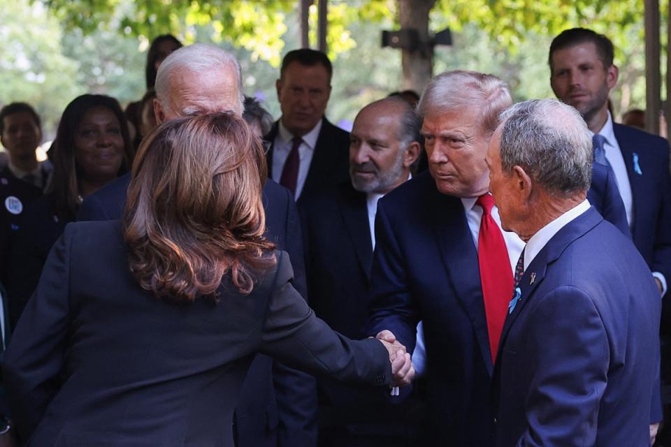 Donald Trump and Kamala Harris shook hands for a second time in 12 hours at Ground Zero (REUTERS)