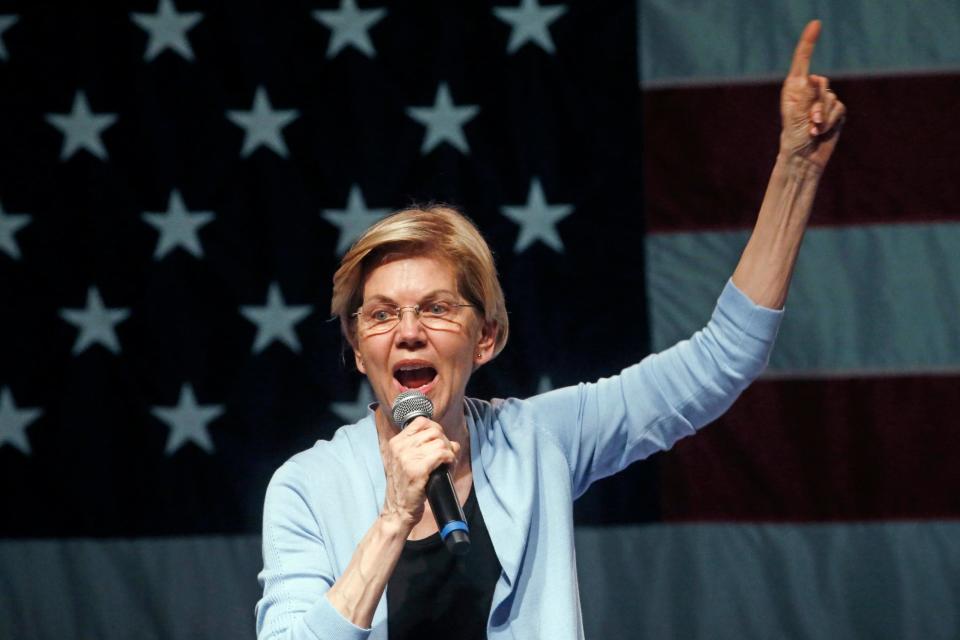 Democratic presidential candidate Elizabeth Warren speaks during a campaign rally last week (AP)