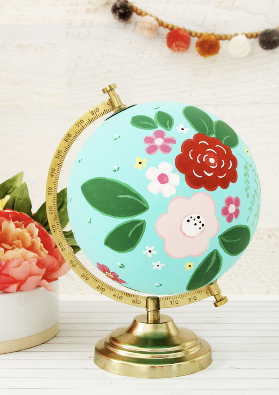34) Floral Painted Globe