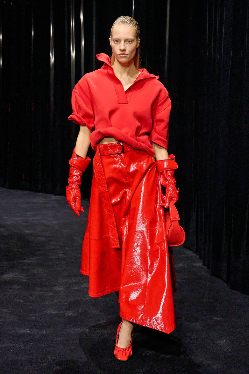 a woman in a red dress