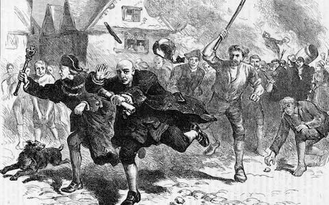 Colonial governor Thomas Hutchinson (1711 - 1780) escaping from local rioters after demanding Stamp Tax from them - Credit: Getty Images/Hulton Archive