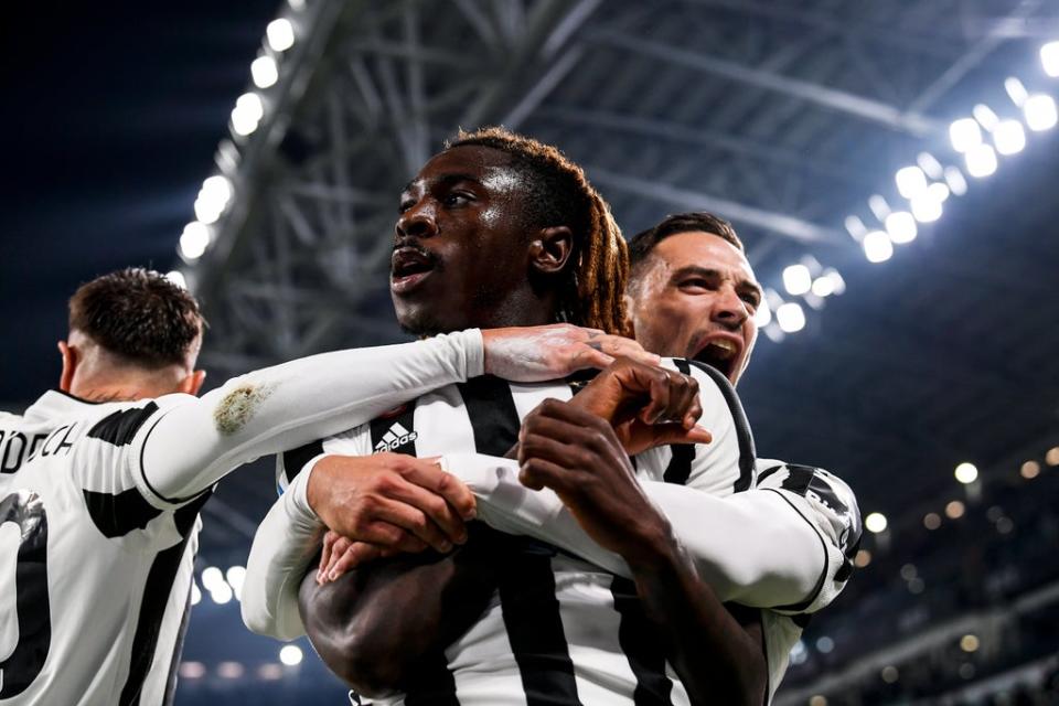 Moise Kean is mobbed after scoring the game’s only goal (Fabio Ferrari/AP) (AP)