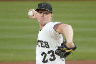 Pittsburgh Pirates starter Mitch Keller pitches against the St. Louis Cardinals during the first inning of a baseball game, Monday, Oct. 3, 2022, in Pittsburgh. (AP Photo/Keith Srakocic)