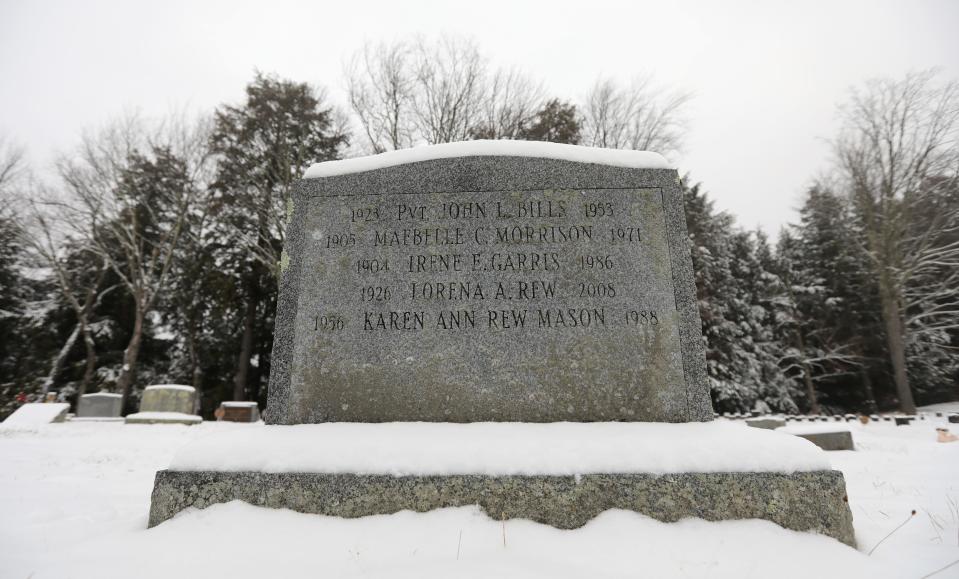 Karen Mason's family's gravestone at Edinburg Cemetery in Northville, photographed Dec. 1, 2021.