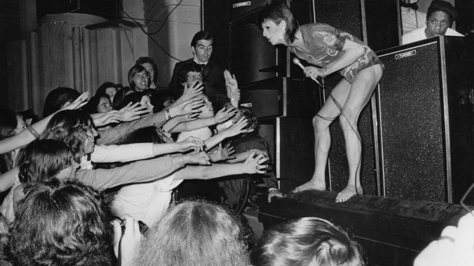 David Bowie at the Hammersmith Odeon on July 3, 1973, at the last concert performed in the guise of his space-rocker character Ziggy Stardust. (Photo: Steve Wood/Express/Getty Images)