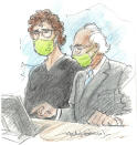 In this courtroom sketch, Patrick Crusius, left, appears with his attorney, Joe Spencer, in federal court on Wednesday, Feb. 8, 2023, in El Paso, Texas. Crusius pleaded guilty Wednesday to federal charges accusing him of killing nearly two dozen people in a 2019 racist attack at an El Paso Walmart, changing his plea weeks after the U.S. government said it wouldn’t seek the death penalty for the hate crimes and firearms violations. (Nacho L. Garcia Jr./El Paso Matters via AP, Pool)