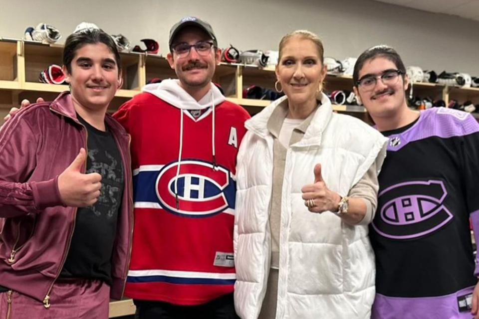 <p>Celine Dion/ Instagram</p> Celine Dion and her 3 sons attend a hockey game together