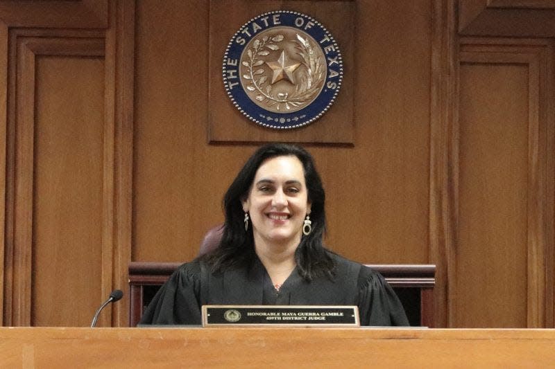 Judge Maya Guerra Gamble presides in a fifth-floor courtroom at the Heman Marion Sweatt Travis County Courthouse in downtown Austin.