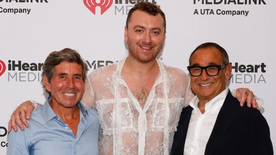 Rich Bressler of iHeartMedia, Sam Smith and Michael Kassan at Cannes Lions 2022