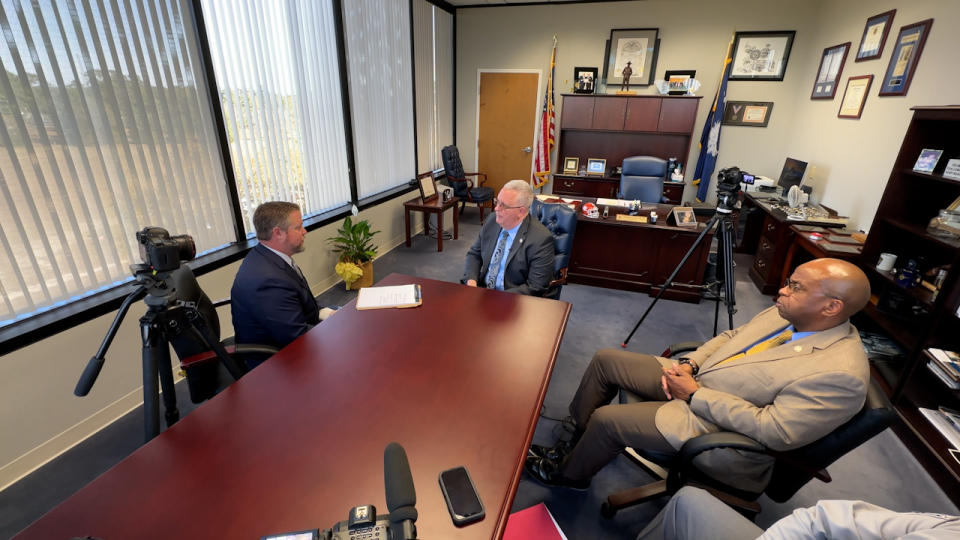 SC Department of Public Safety Director Robert Woods agreed to be interviewed on Nov. 14, 2023. Woods also made available Chief Kenneth Phelps (tan sport coat), the head of the agency’s Office of Professional Responsibility and Lt. Colonel Travis Manley (out of frame) to be interviewed, if needed. (WJZY Photo/Jody Barr)