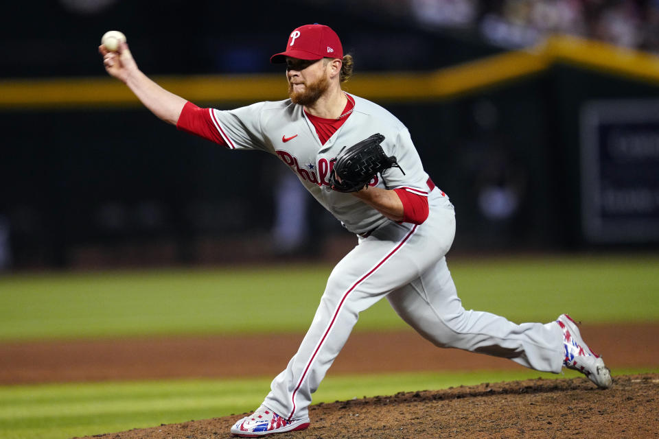 PHOENIX, AZ - OCTOBER 20: Craig Kimbrel #31 of the Philadelphia Phillies pitches in the eighth inning during Game 4 of the NLCS between the Philadelphia Phillies and the Arizona Diamondbacks at Chase Field on Friday, October 20, 2023 in Phoenix, Arizona. (Photo by Mary DeCicco/MLB Photos via Getty Images)