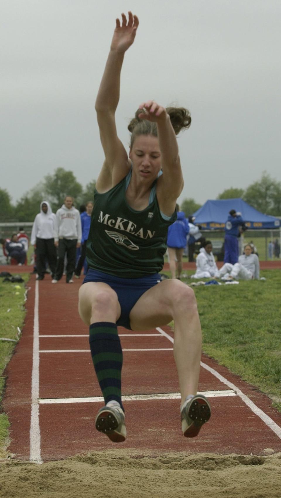 Mandy Stille of McKean during long jump competition of the 2003 state track meet at Lake Forest.