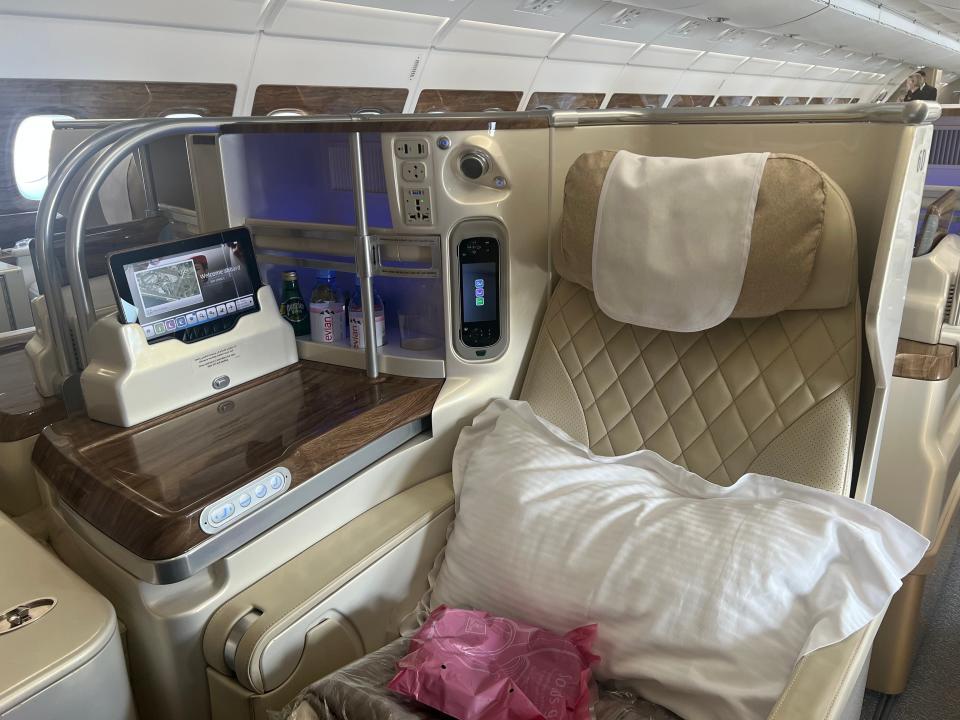 Emirates business class seat on its A380.