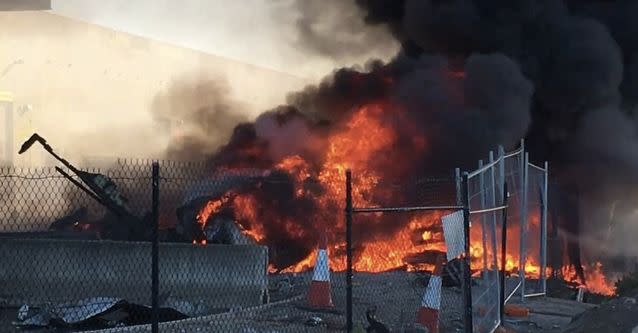 The plane nosedived into the DFO shopping centre on the Tullamarine Freeway in Melbourne's north. Source: Facebook