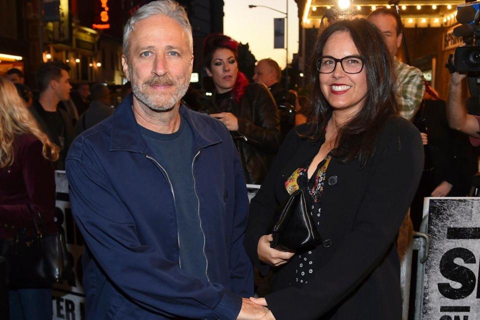 Jon Stewart and his wife Tracey, pictured attending Spingsteen on Broadway, are said to have helped out with the rescue (Evan Agostini/Invision/AP)