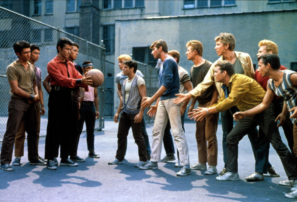 The Jets and the Sharks have a heated basketball encounter in West Side Story (Photo: Courtesy Everett Collection)