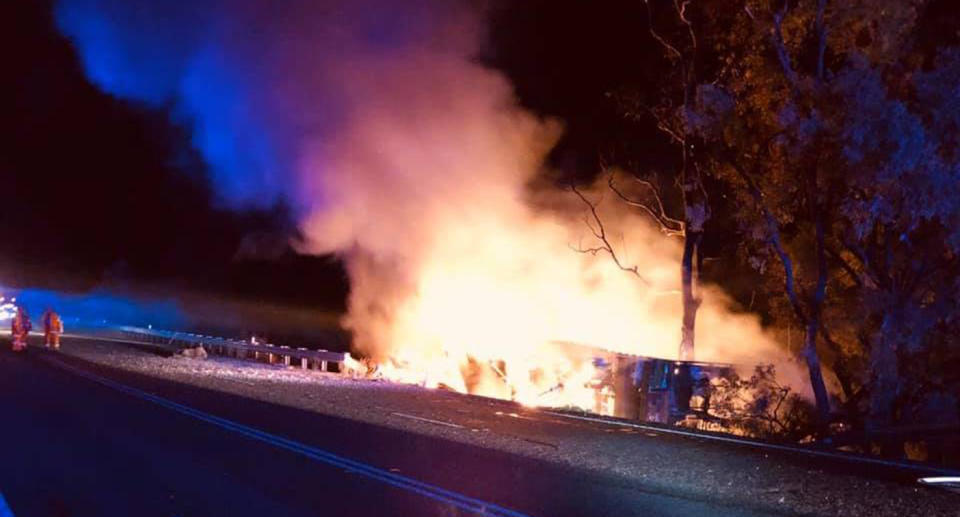 The scene of the crash at Willow Tree on Monday night. Source: Facebook/<span>Fire and Rescue NSW Station 429 Quirindi</span>