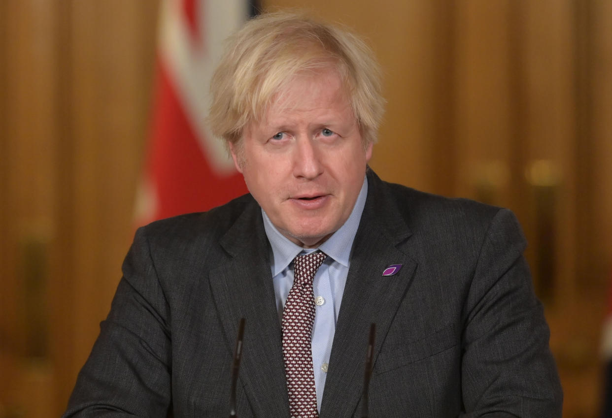 Prime Minister Boris Johnson during a media briefing in Downing Street, London, on coronavirus (Covid-19). Picture date: Wednesday January 27, 2021.