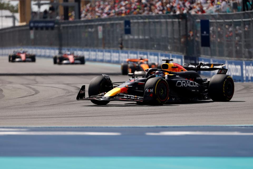 May 5, 2024; Miami Gardens, Florida, USA; Red Bull Racing driver Max Verstappen (1) during the Miami Grand Prix at Miami International Autodrome. Mandatory Credit: Peter Casey-USA TODAY Sports