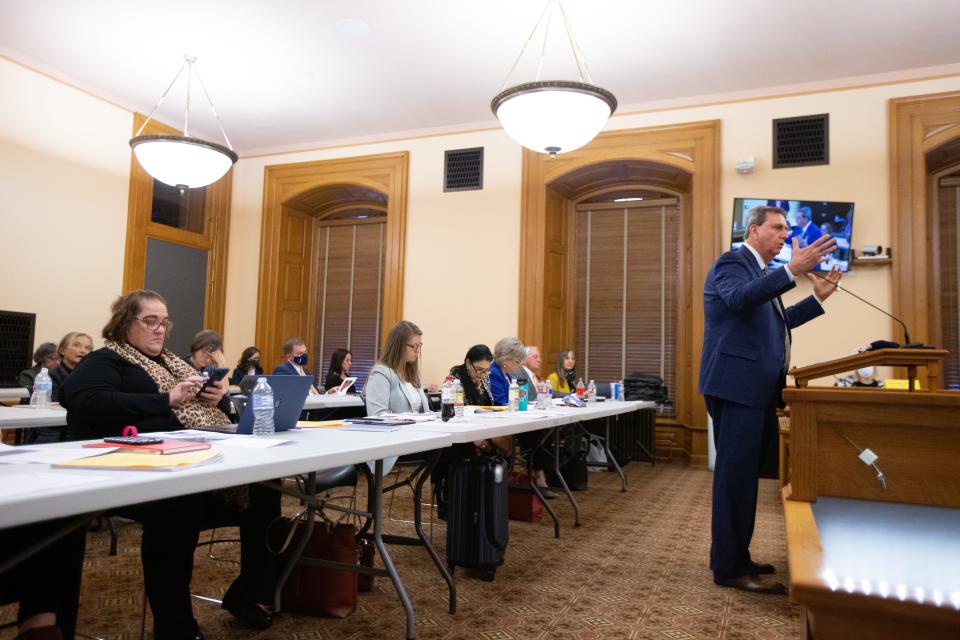 Kansas Commissioner of Education Randy Watson presents before the Special Committee on Education on Tuesday in the Statehouse.