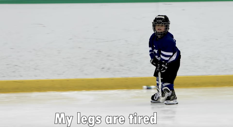 Mason Rupke, a four-year-old hockey player that was wearing a microphone during an on-ice practice, went viral late last week after a video of his escapades and commentary got plenty of attention online. Photo from Coach Jeremy/YouTube.