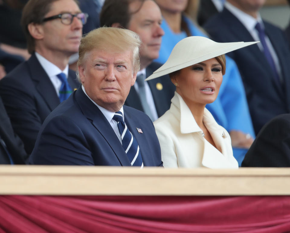 US President Donald Trump and Melania Trump during the commemorations for the 75th Anniversary of the D-Day landings at Southsea Common in Portsmouth.