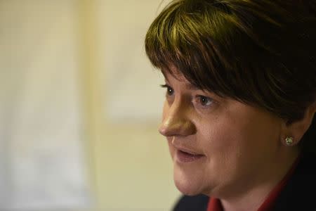 DUP leader Arlene Foster is interviewed by Reuters at the DUP office in Omagh, Northern Ireland February 24, 2017. REUTERS/Clodagh Kilcoyne